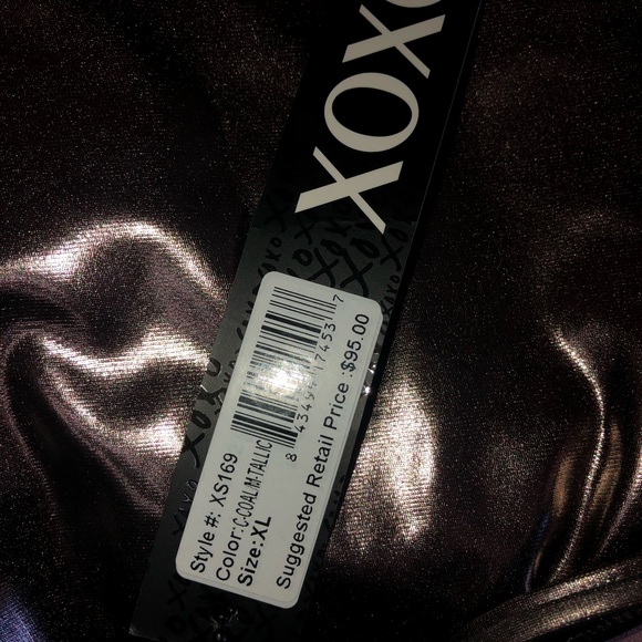 NWT XOXO deep plung metallic one-piece swimsuit with crisscross straps - Picture 9 of 9
